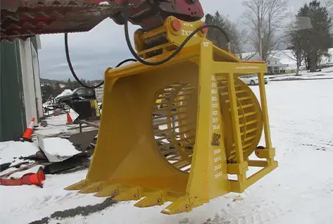 Yellow Excavator screening Bucket